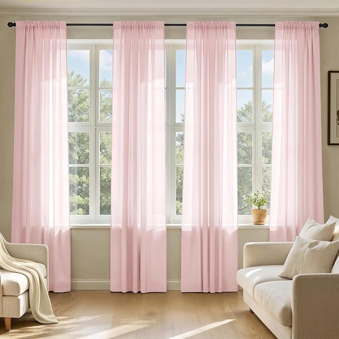 MIULEE Blush Pink Sheer Curtains 84 Inches Long 4 Panels 42 x 84 Inches | Light by MIULEE