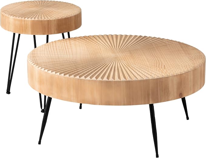 COZAYH 2-Piece Round Nesting Coffee Table Set, Natural Wood Top - Image 6