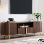 OKD 70" Fluted TV Stand with Storage, Faux Marble Top Entertainment Center by OKD