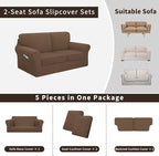 Easy-Going 5 Pieces Stretch Loveseat Cover Washable Loveseat Slipcover Set - Image 3