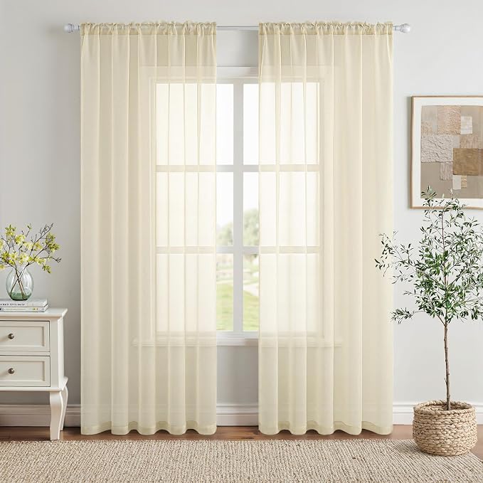 MIULEE Light Cream Sheer Curtains 96 inches Long 54 X 96 Inches, 2 Panels | by MIULEE