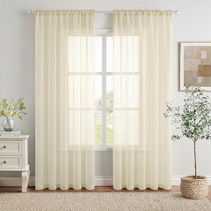 MIULEE Light Cream Sheer Curtains 54 X 72 Inches, 2 Panels | Solid Color by MIULEE