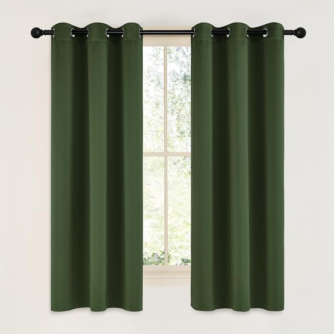 NICETOWN Dark Green Blackout Cafe Satin Curtains by NICETOWN