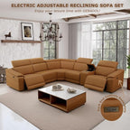 Power Recliner Sectional Sofa, L-Shaped Living Room Furniture Set, Leather - Image 5