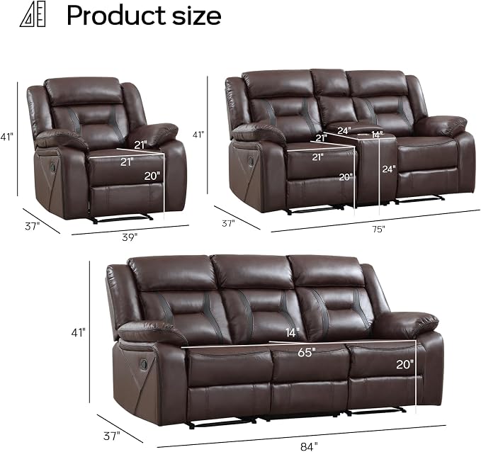EBELLO Faux Leather Recliner Sofa Furniture Set - Image 2