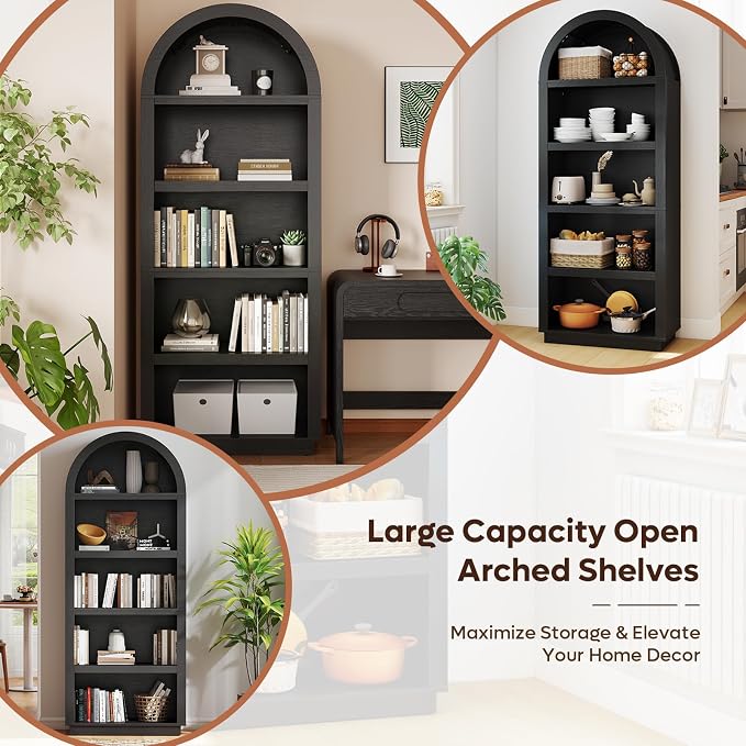Bestier 76" Tall Arched Bookshelf, 5 Tier Arched Bookcase - Image 9