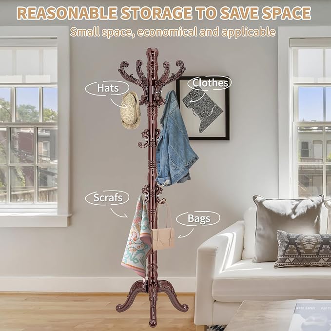 ZOZOE Wooden Classic Coat Rack Stand, Solid Wood Coat Rack Freestanding - Image 6