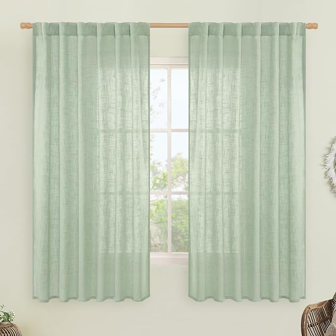 Semi Sheer Linen Curtains 63 Inch by LAMIT