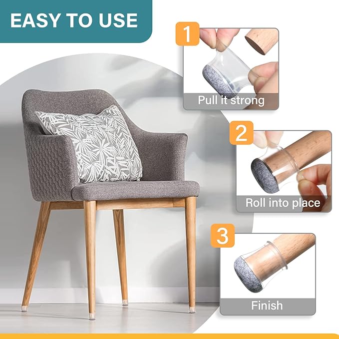 24 Pcs Chair Leg Floor Protectors Round, Silicone Felt Furniture Leg Pads Caps - Image 4