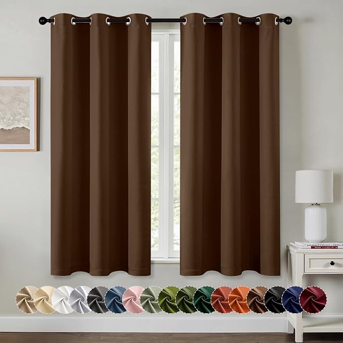 MIULEE Blackout Curtains for Bedroom 2 Panels 40 x 45 Inch Long Brown | Thermal by MIULEE