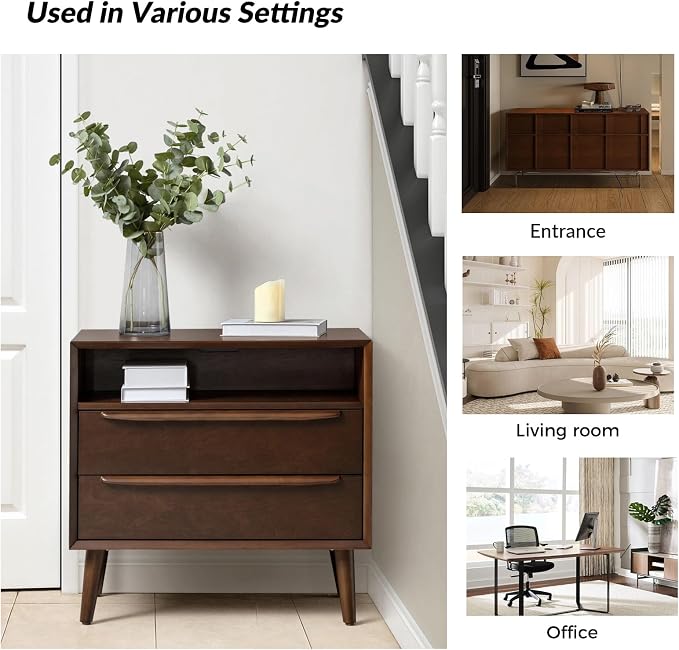 HULALA HOME End Table with Charging Station, Mid-Century Modern 2 Drawer and - Image 6