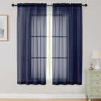 Sheer Navy Blue Curtains for Bedroom Living Room 63 Inch Length 2 Panels by WelvetBLK
