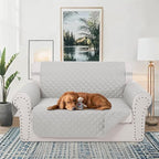 Reversible 45" Small Loveseat Sofa Covers, Light Grey | Loveseat Covers - Image 2