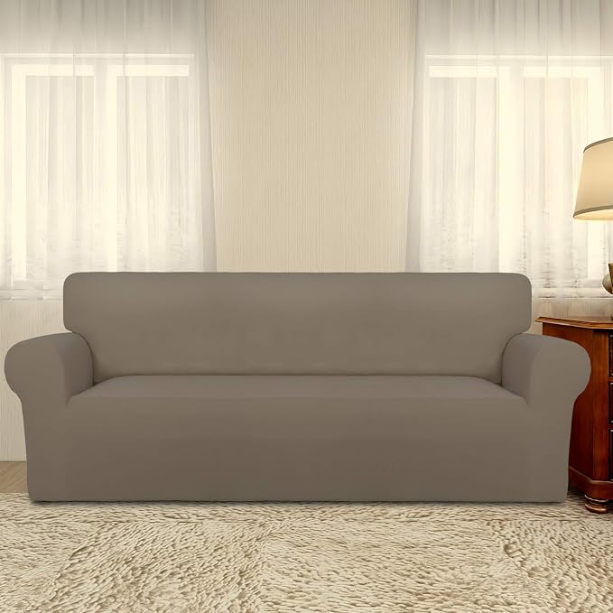 PureFit Stretch Oversized Couch Covers Fleece Sofa Slipcovers Natural | 1-Piece - Image 2