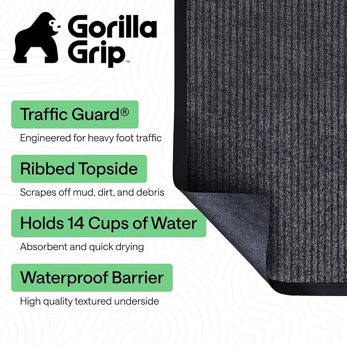 GORILLA GRIP Waterproof Traffic Guard Door Mat, 72x48 Indoor Outdoor Durable - Image 2