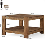 Solid Wood Coffee Table, 31.5" Square Farmhouse Center Table - Image 2