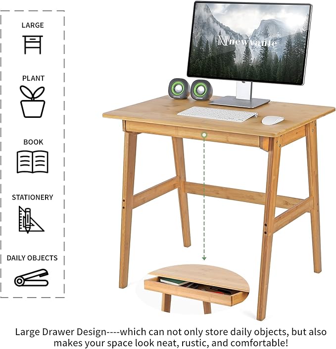 Nnewvante Writing Computer Desk 31.5" Bamboo Home Office Table - Image 5