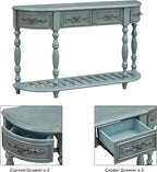 Retro Wood Curved Entryway Console Table 52-Inch Half Moon Hall Sofa Table - Image 4