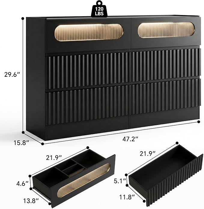senlin Fluted 6 Drawer Dresser, - Image 2
