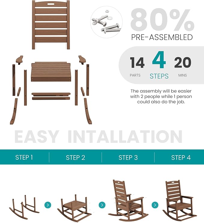 SERWALL Outdoor Rocking Chair, Oversized Rocking Chair - Image 8