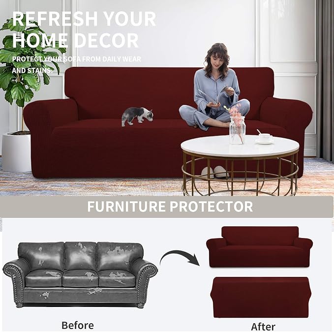 Easy-Going Stretch Loveseat Couch Covers Washable Wine | 1-Piece Loveseat Covers - Image 4