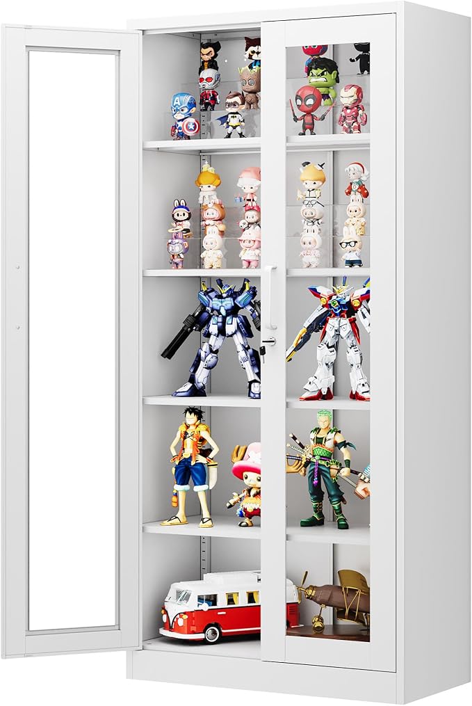 PEUKC Display Cabinet with Glass Doors, 71 Inches Metal Display Case with 4 - Image 4
