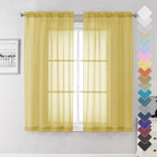Yellow Sheer Curtains 63 Inch Length 2 Panels, Light Filtering Voile Curtain by Lecloud