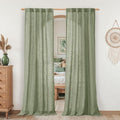 Sage Green Linen Boho Curtains 80 inch Length 2 Panels by LAMIT