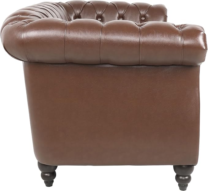 LEVNARY Leather Sofa, Chesterfield Tufted Upholstered 2 Seater Couch, Modern - Image 4