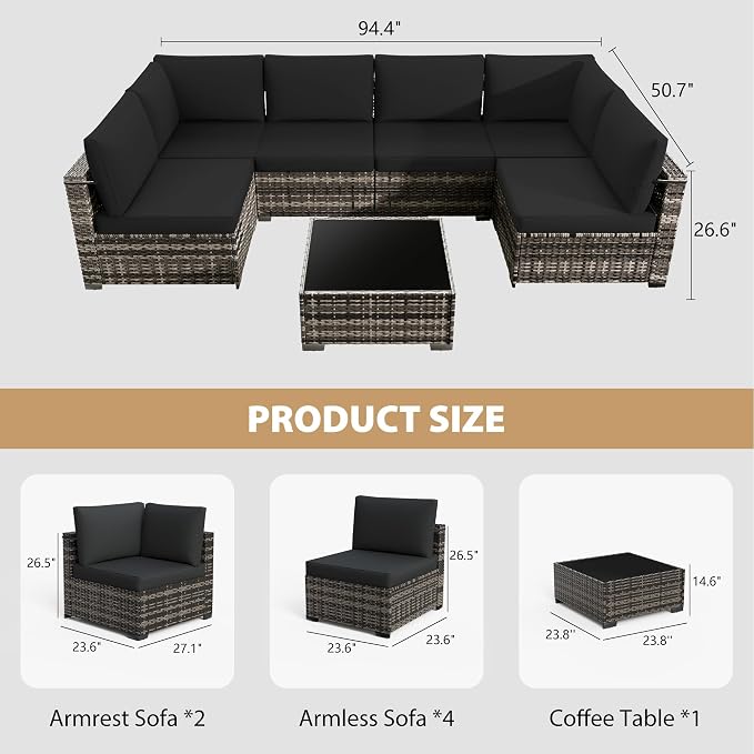 KIGOTY 7-Piece Patio Furniture Set, All-Weather PE Rattan Outdoor Sectional Sofa - Image 3
