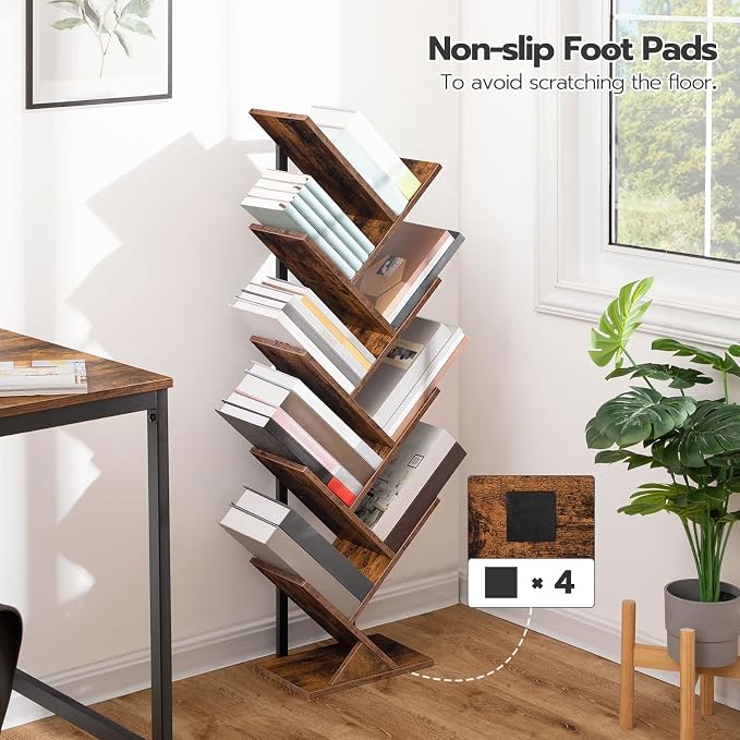 HOOBRO Tree Bookshelf, 9-Tier Bookcase Wooden Shelves, Floor Standing Storage - Image 4