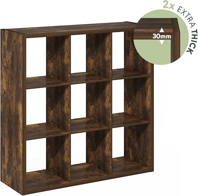Furinno Cubicle Book Shelf, 9-Cube Bookshelf, Extra Thick Frame Reversible - Image 7