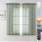 Sage Green Sheer Curtains 63 Inch Long 2 Panels, Elegant Voile Drapes by Lecloud
