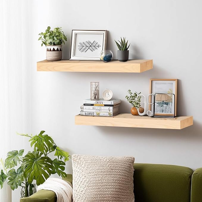 24x8x1.6 inch Floating Shelves Set of 2 – Solid Wood Rustic Wood Wall Mounted - Image 7