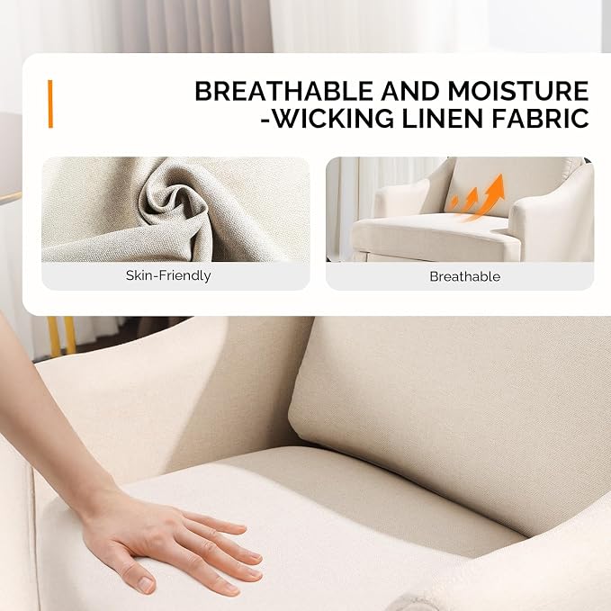 VINGLI Linen Fabric Accent Chair Beige, Modern Upholstered Armchair, Comfy Sofa - Image 6