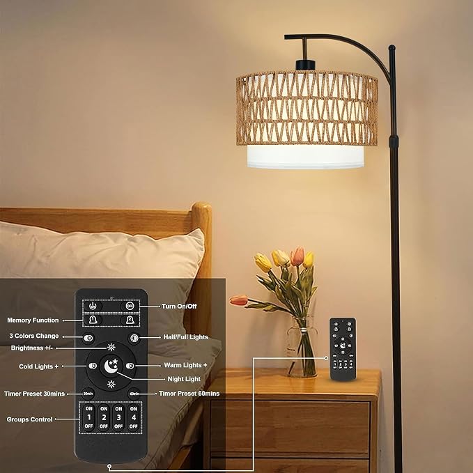 ZECOXOL Arc Floor Lamp for Living Room Boho Floor Lamps - Image 4