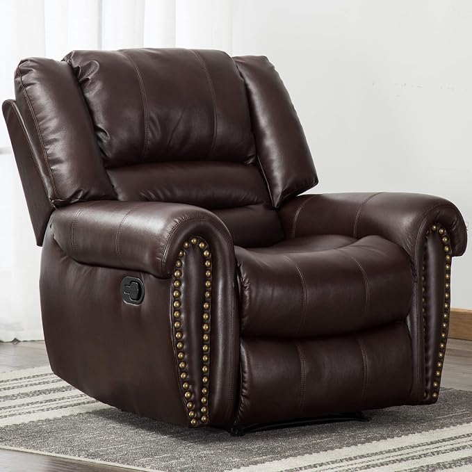 CANMOV Leather Recliner Chair, Classic and Traditional Manual Recliner Chair by CANMOV