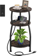 Round Side Table with Power Outlet & USB Ports, 3-Tier End Table with Storage by designyourhome