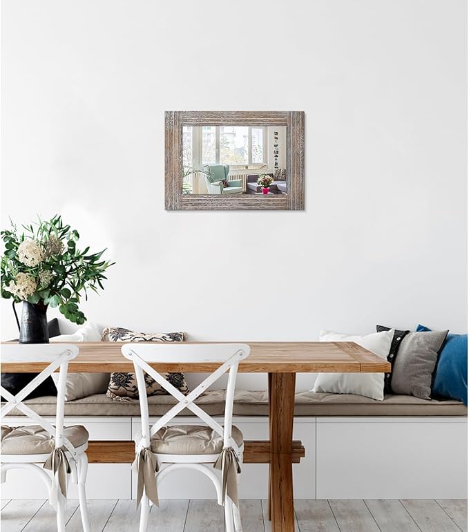 Rustic Wood Framed Wall Mirror Farmhouse Rectanglular Vintage Antique Decor - Image 2