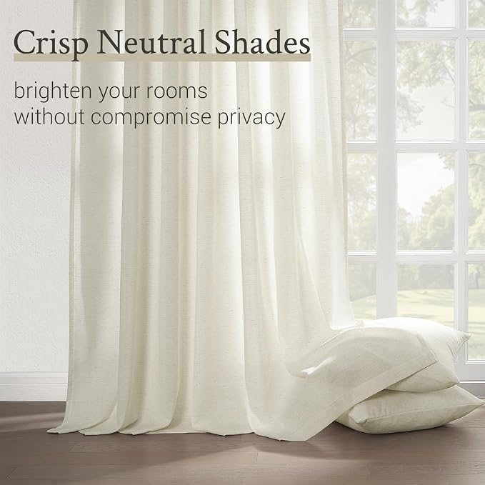 78 Inches Long Pinch Pleated Semi Sheer Curtains, Natural Linen Blended Light - Image 3