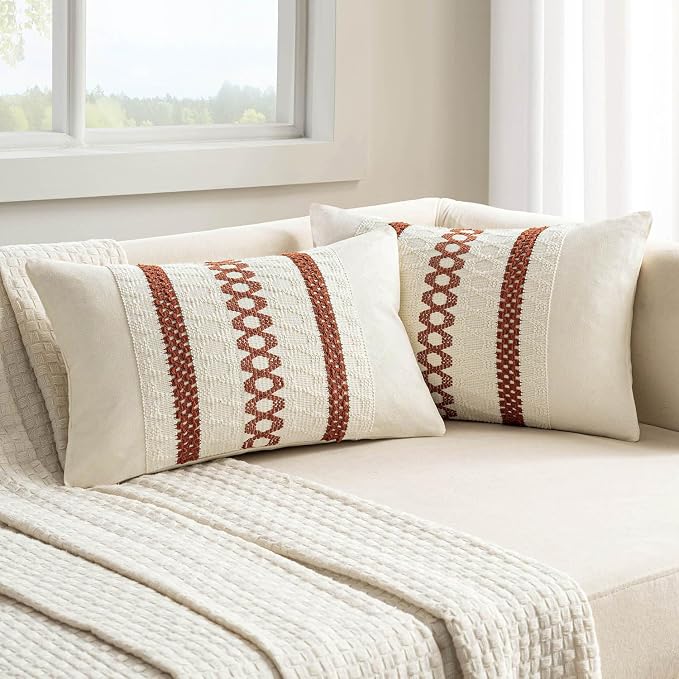MIULEE Set of 2 Fall Rust Decorative Lumbar Pillow Covers 12x20 | Farmhouse by MIULEE