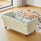 LEVNARY Leather Sofa, Chesterfield Tufted Upholstered 2 Seater Couch, Modern - Image 7