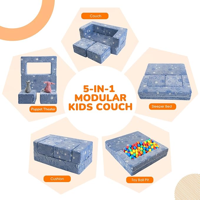 MeMoreCool Modular Kids Sofa, Glow in The Dark Space Kids Play Couch Sofa - Image 4