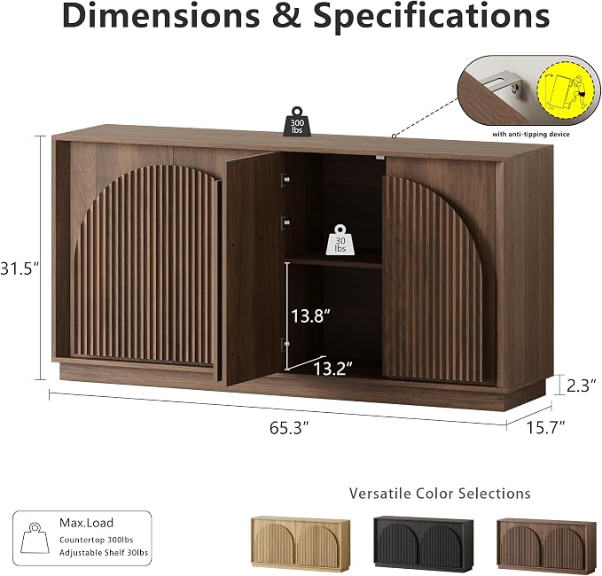 win2win Fluted Sideboard Buffet Cabinet - Image 2