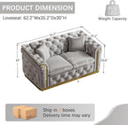62.2" Luxury Velvet Chesterfield Sofa Tufted Victorian Black and Gold Couch - Image 2