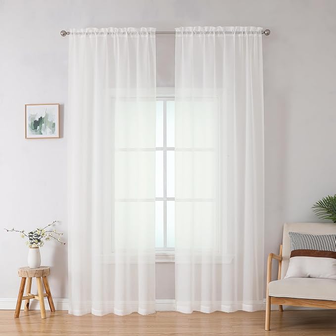 Sheer Curtains 78 inch Length, Ivory Sheer Cutains 2 Panels Set by OWENIE