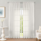 Ivory Sheer Curtain 90 Inches Long 2 Panels Set, Solid Filmy Drapes by OWENIE