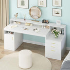 YOMILUVE Computer Desk with 3 Drawer & Storage Shelves, Home Office Desk with - Image 7