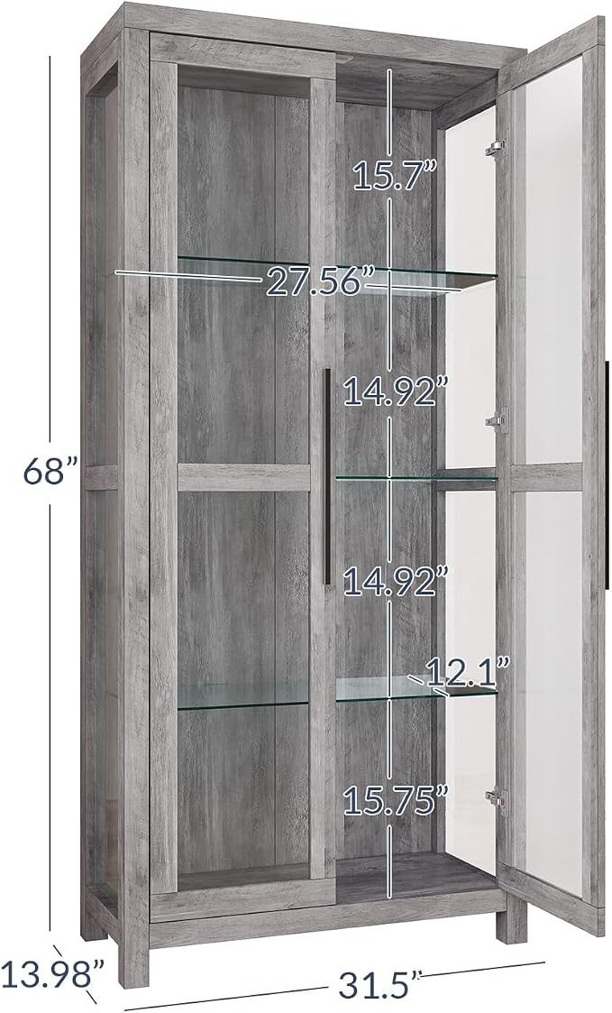BELLEZE Glass Display Cabinet, Tall Curio Cabinet - Image 3