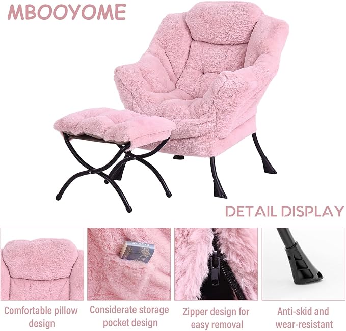 MBOOYOME Lazy Chair with Folding Ottoman, Modern Accent Lounge Armchair with - Image 7